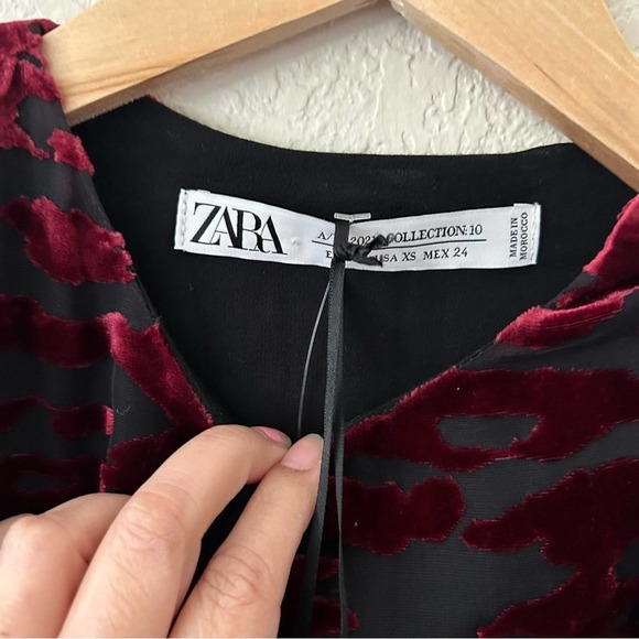 Zara Draped wine velvet mesh dress nwt women’s size XS - Picture 10 of 15